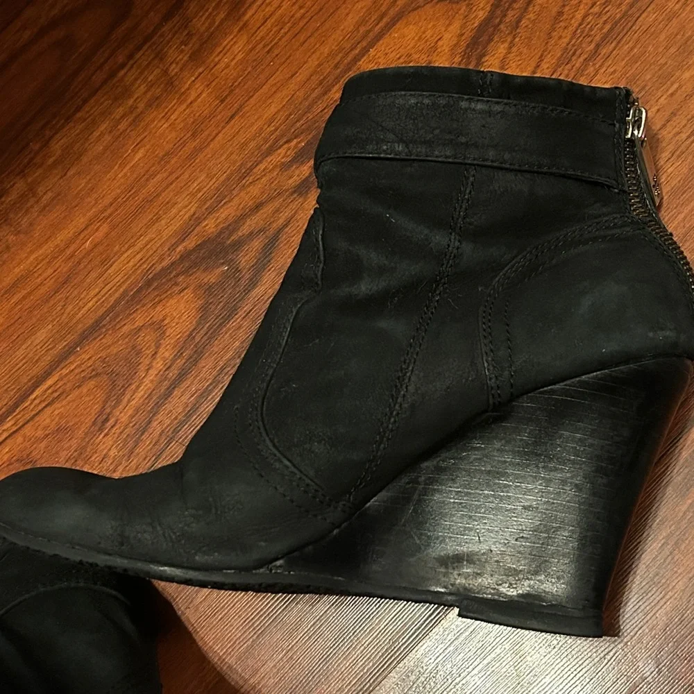 Tory Burch Deanna Black Suede Ankle Booties with Gold Buckle Sz 9 1/2